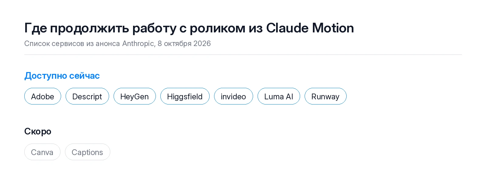Видеосервисы, в которых можно продолжить работу с роликом из Claude Motion