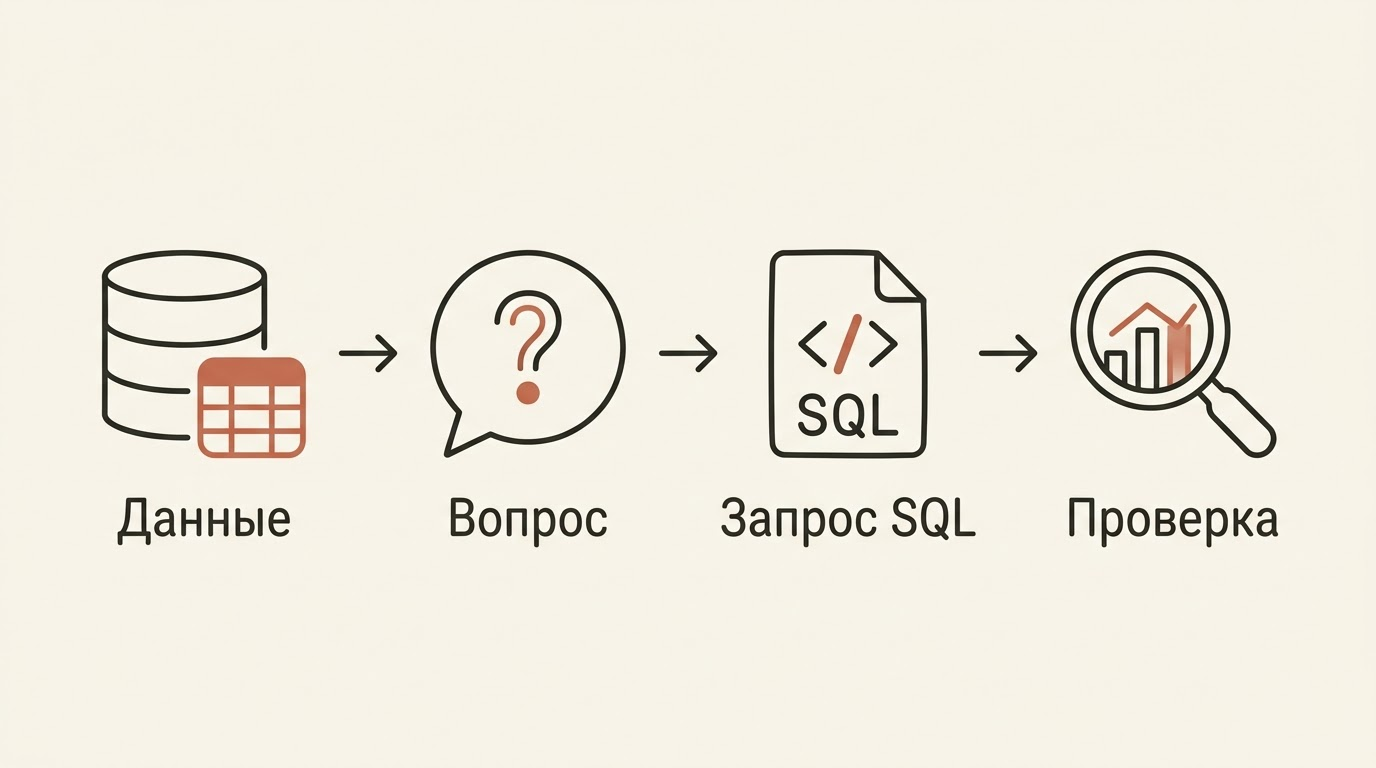 Схема Claude Dashboard: данные, вопрос, запрос SQL и проверка