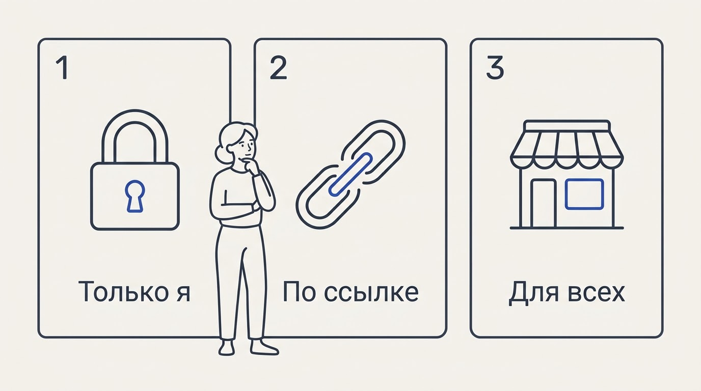 Трёхколонная сравнительная панель с иконками замка, ссылки и витрины магазина для каждого уровня доступа