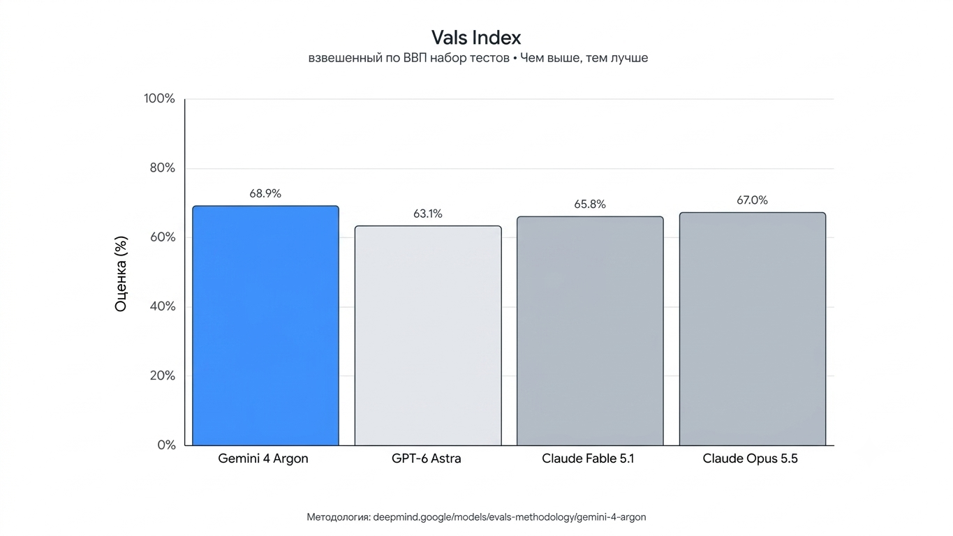 Диаграмма Vals Index с ранжированием языковых моделей по отраслям