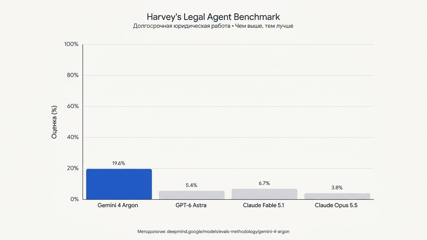 Диаграмма бенчмарка Harvey с показателями производительности моделей в юридических задачах