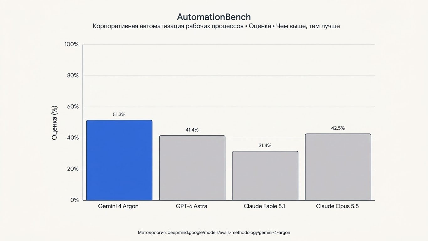 График AutomationBench с результатами автоматизации бизнес-процессов для ведущих AI-моделей