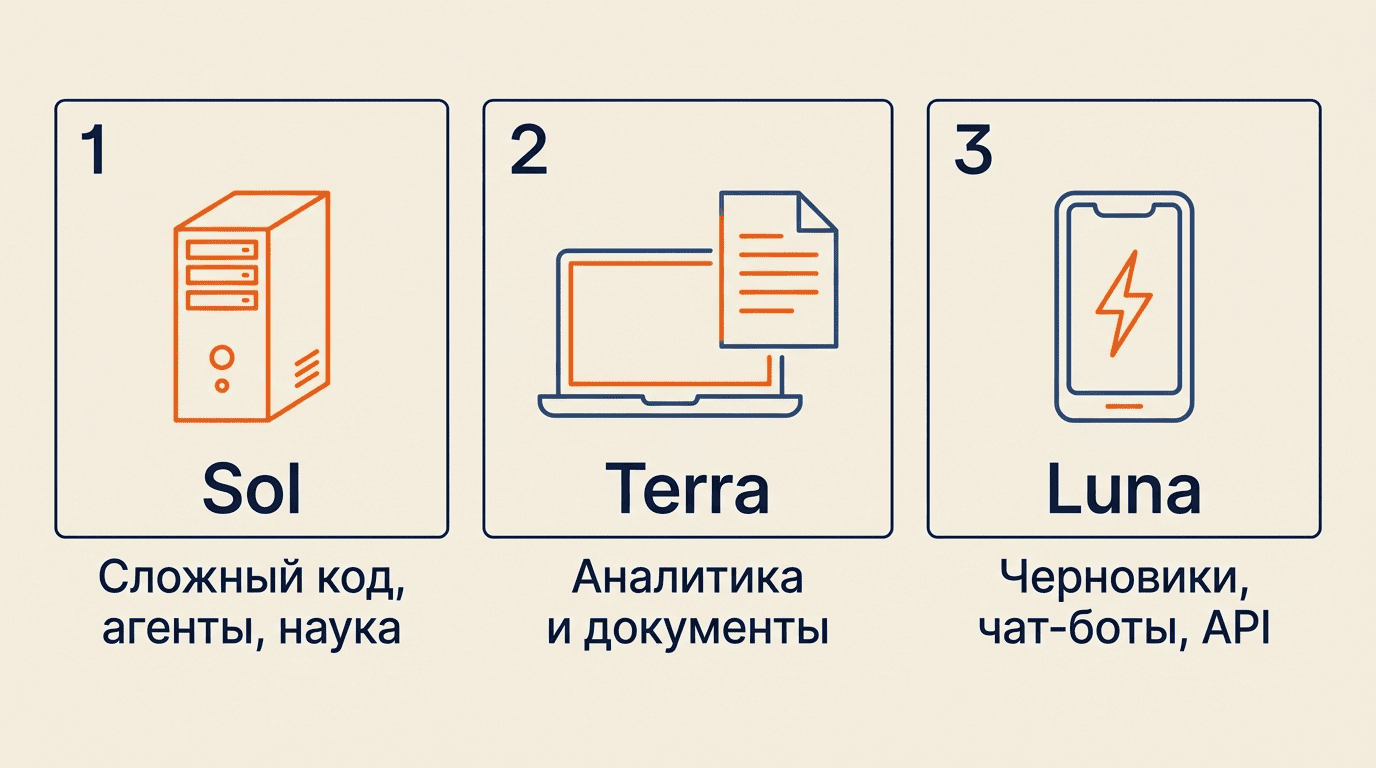 Три модели GPT-5.6: Sol для сложных задач, Terra для аналитики, Luna для черновиков