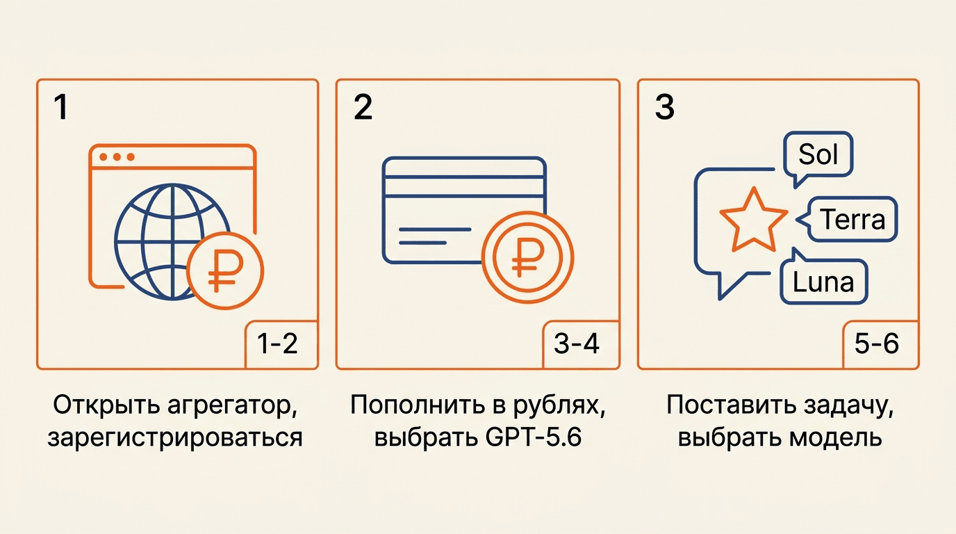 Три шага для доступа к GPT-5.6 из России: агрегатор, оплата в рублях, выбор модели