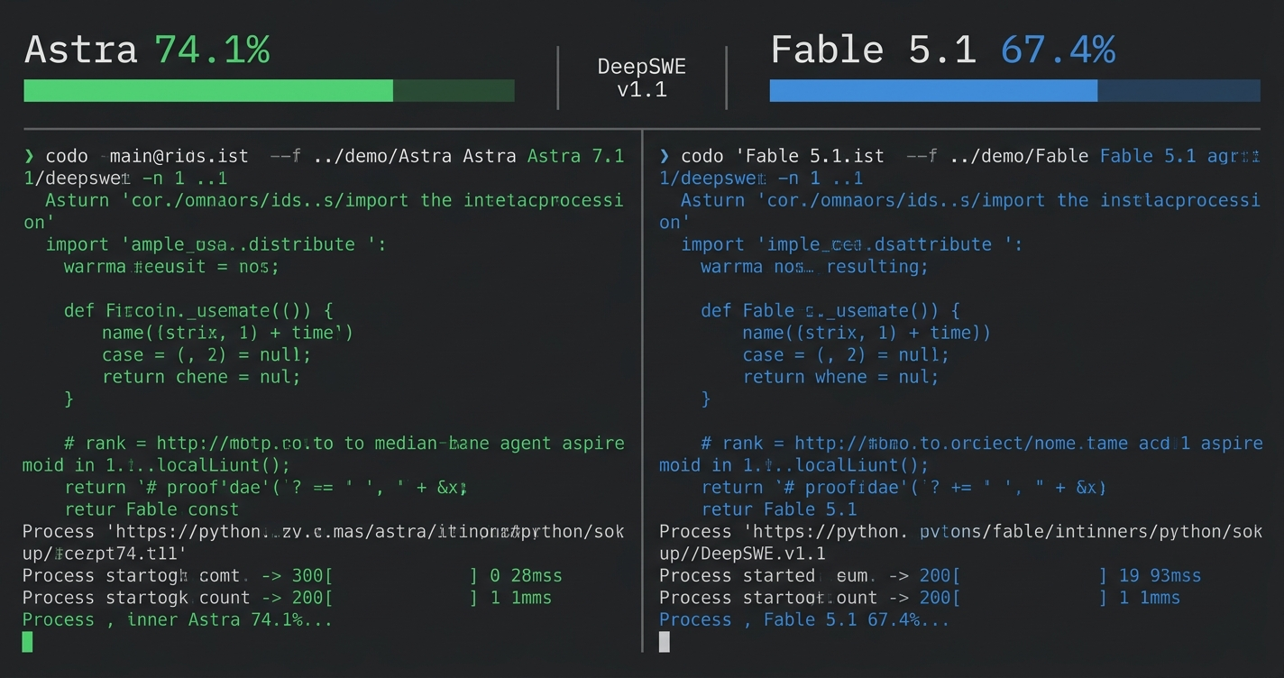 Сравнение GPT-6 Astra и Claude Fable 5.1 в DeepSWE v1.1 и Terminal-Bench — агентные бенчмарки кодинга
