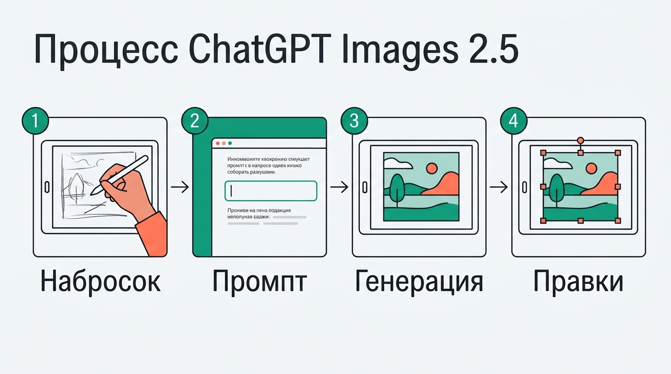 Процесс работы ChatGPT Images 2.5: набросок Sketch, промпт, генерация и правки