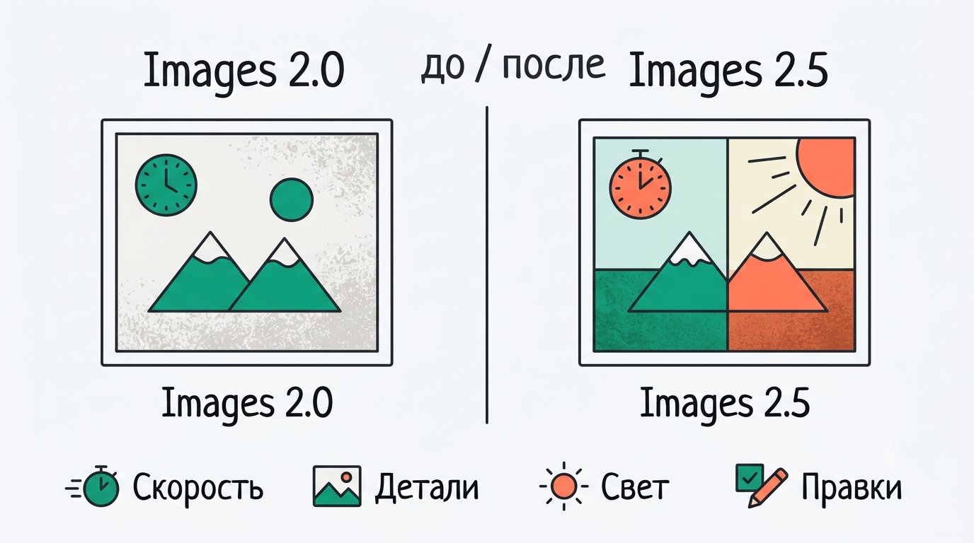 Сравнение Images 2.0 и Images 2.5 по скорости, деталям, свету и правкам