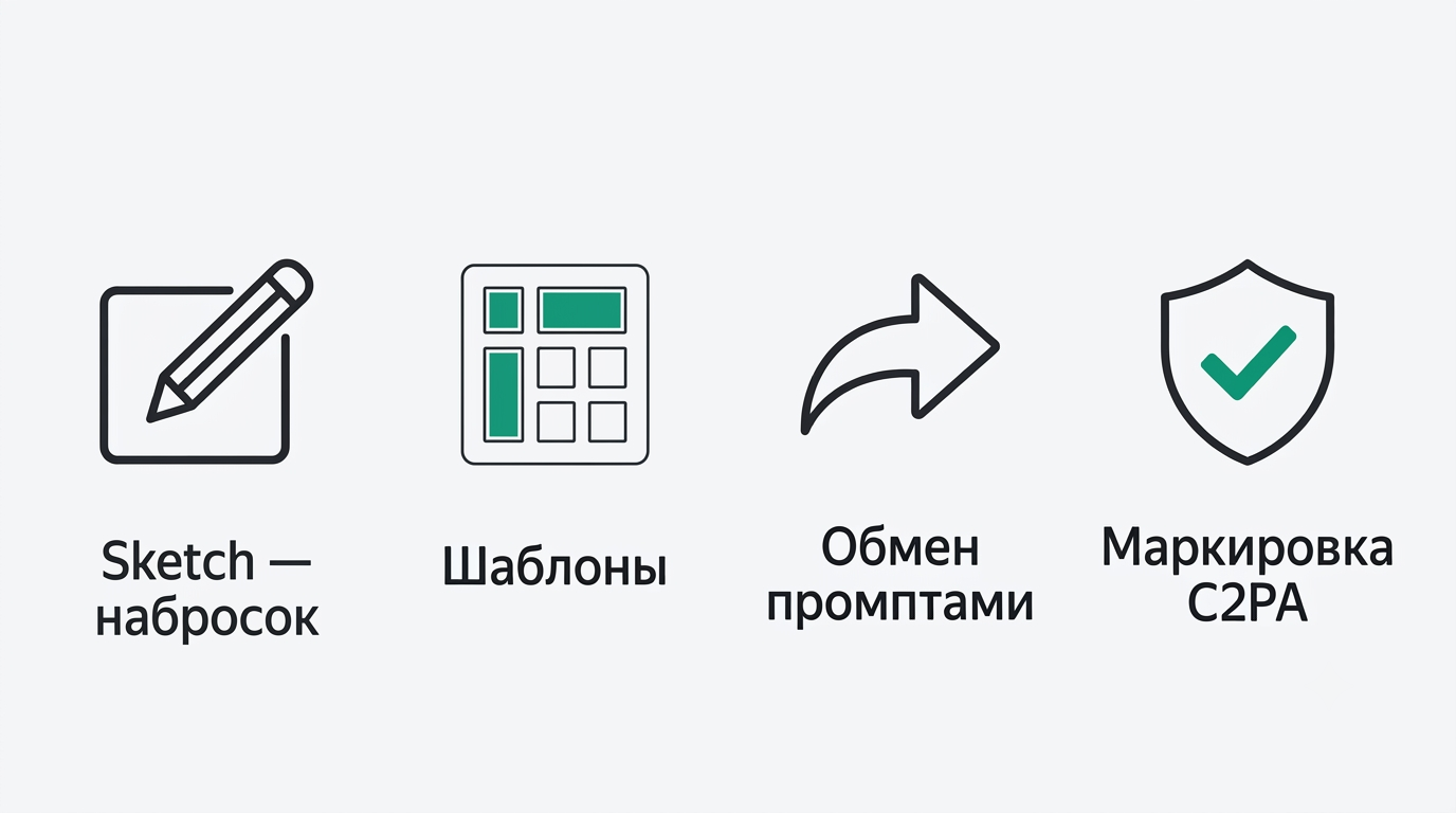 Новые функции ChatGPT Images 2.5: Sketch, шаблоны, обмен промптами, маркировка C2PA