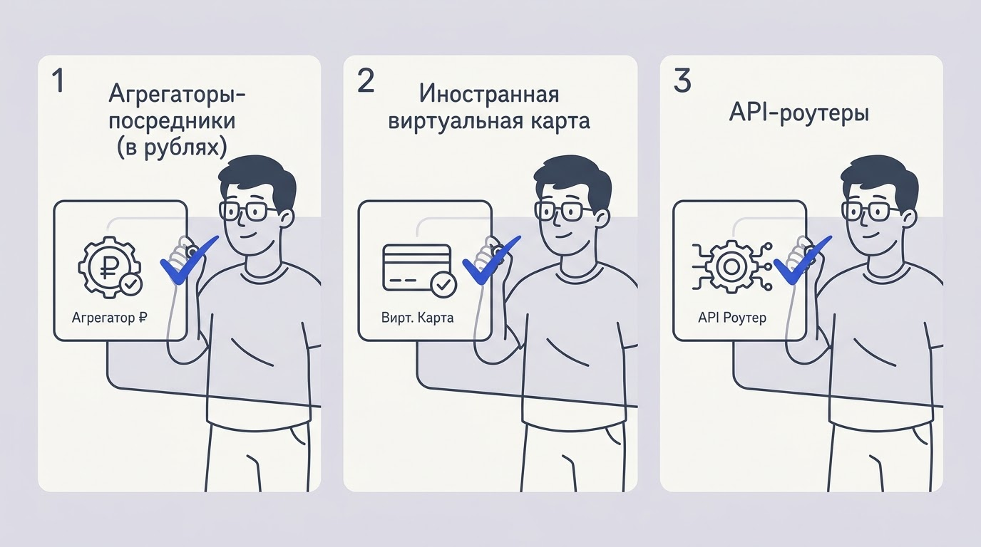 Пользователь отмечает маркером три доступных способа оплаты на большой прозрачной доске-чеклисте.